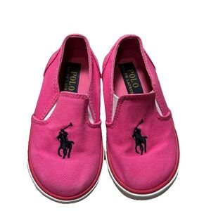 Polo Ralph Lauren Toddler Girls Bal Harbour III Pink Canvas Slip On Sneaker Sz 6